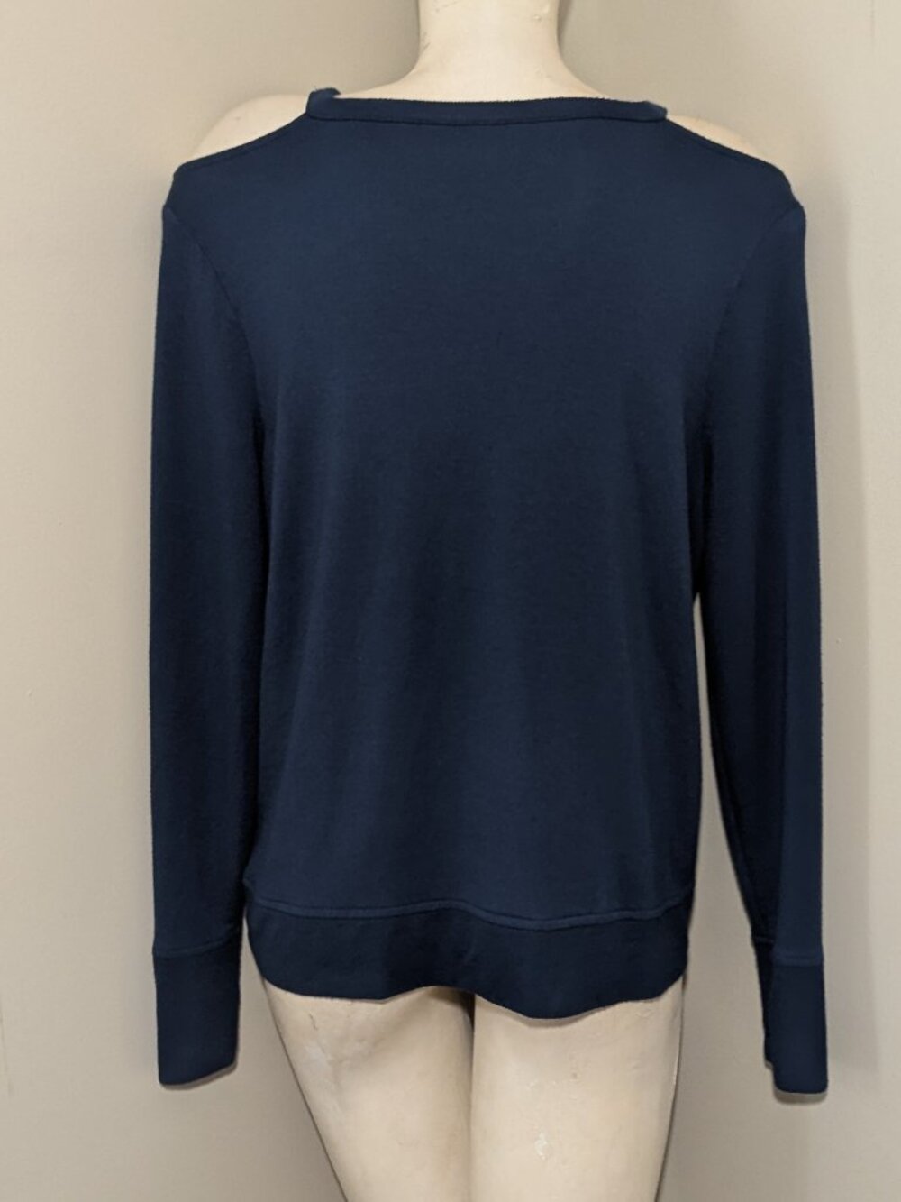Athleta Studio Barre Cold Shoulder Modal Top Navy L - Picture 3 of 7